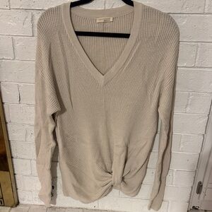 lovestitch Beige V-Neck Waffle Knit Tie-Front Sweater